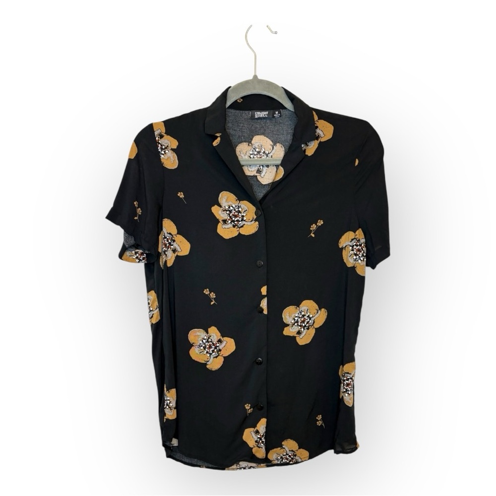 Casual Button-Down Shirt with Mustard Floral Print